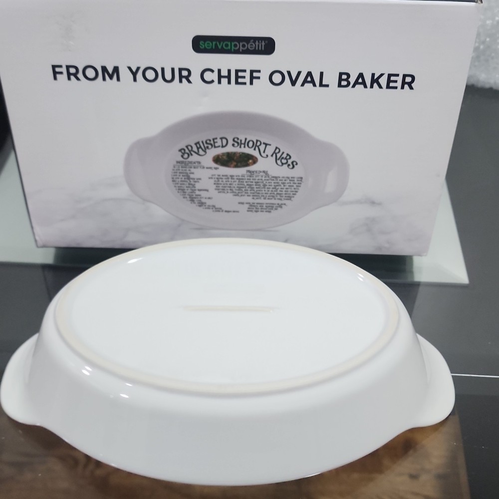 servappétit Oval Ceramic Casserole White Recipe Pattern Baker Dish
