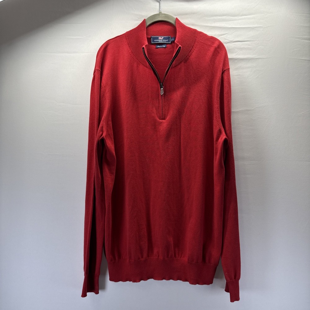 Vineyard Vines Mens 1/4 Zip Sweater Size Large Solid Red Cashmere Blend Pullover
