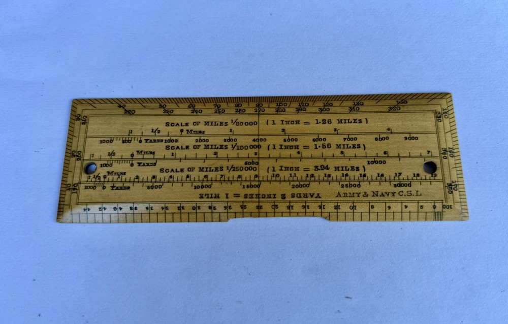 Vintage Army & Navy CSL 6" Rectangular Protractor Map Scale Measuring Ruler Tool