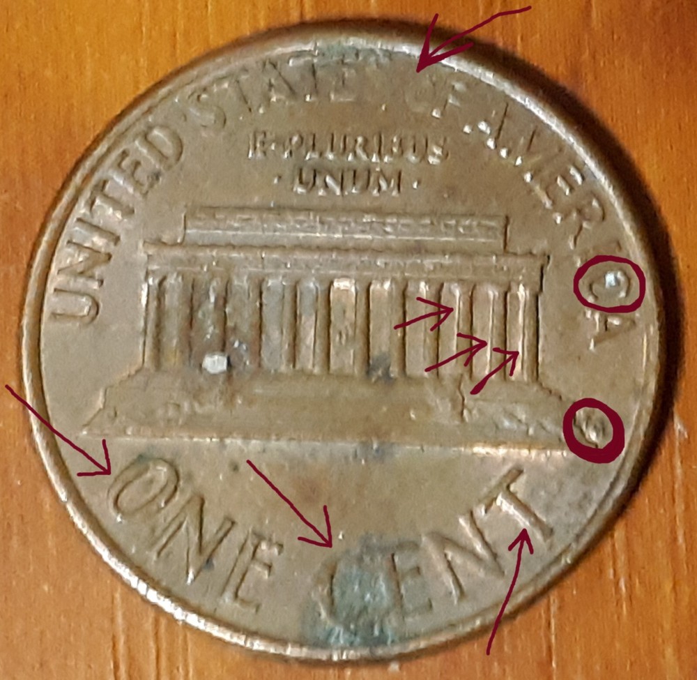 1991 / 7 D Lincoln Cent - 9 on N in Moto - Multiple errors on Obverse & Reverse