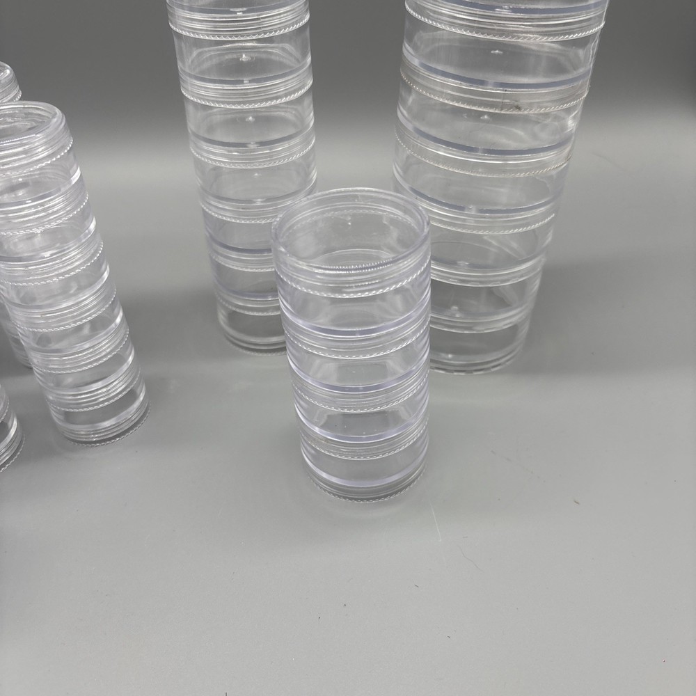 Lot Of Plastic Storage Containers Layer Screw On Stackable Round Cross Stitch