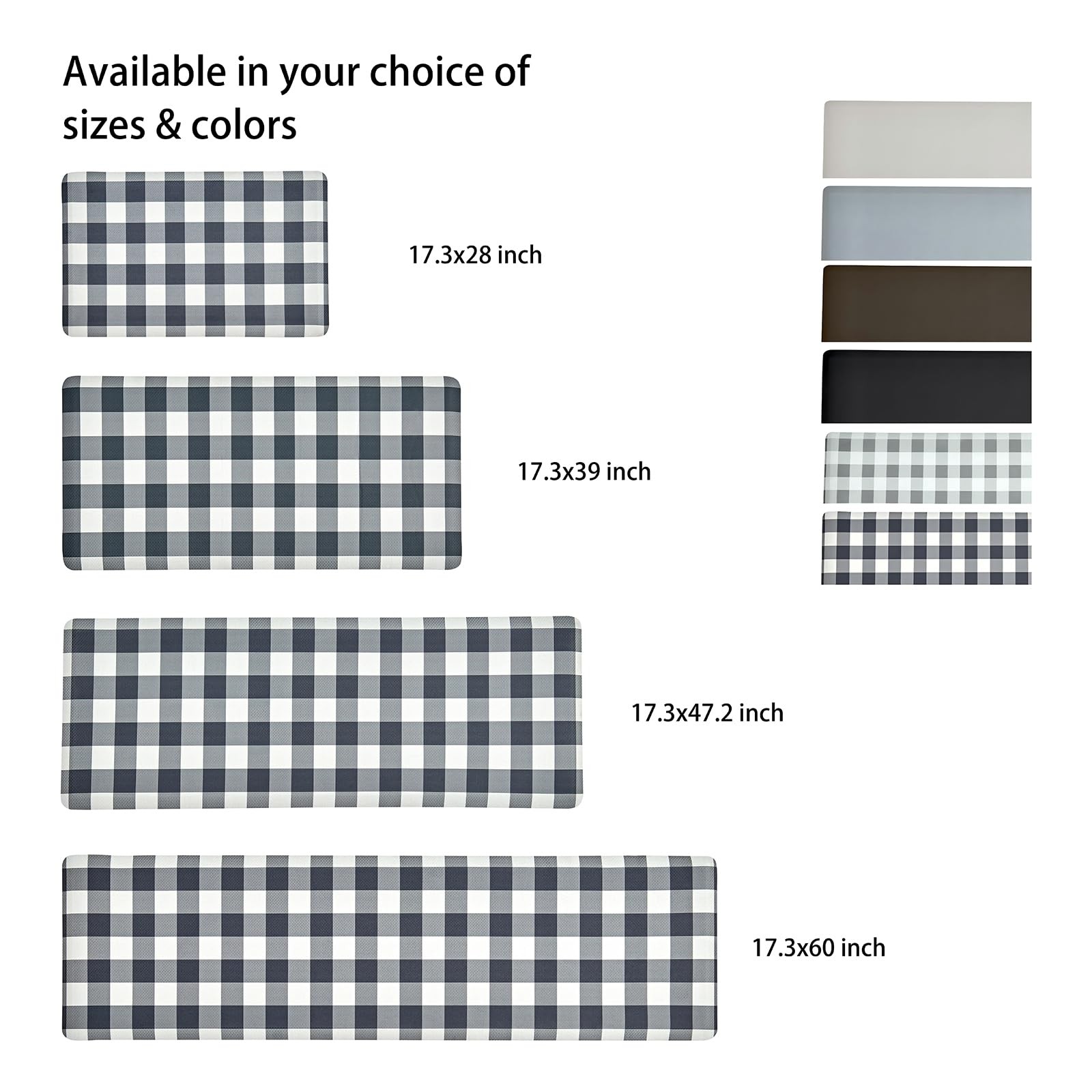 OnesCosy Anti Fatigue Kitchen Rugs 39"L x 17.3"W x 0.5"Th, Plaid Black
