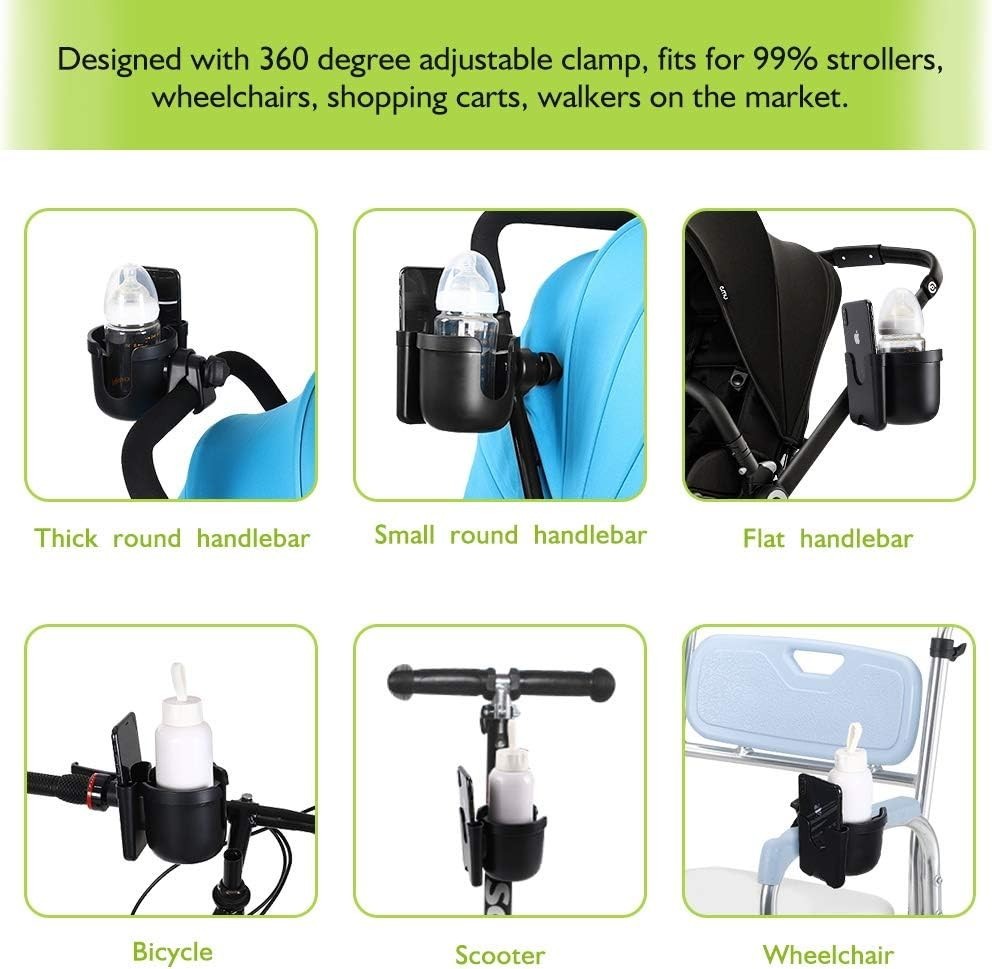Compact Stroller Cup Holder with Phone Support - Versatile and Lightweight