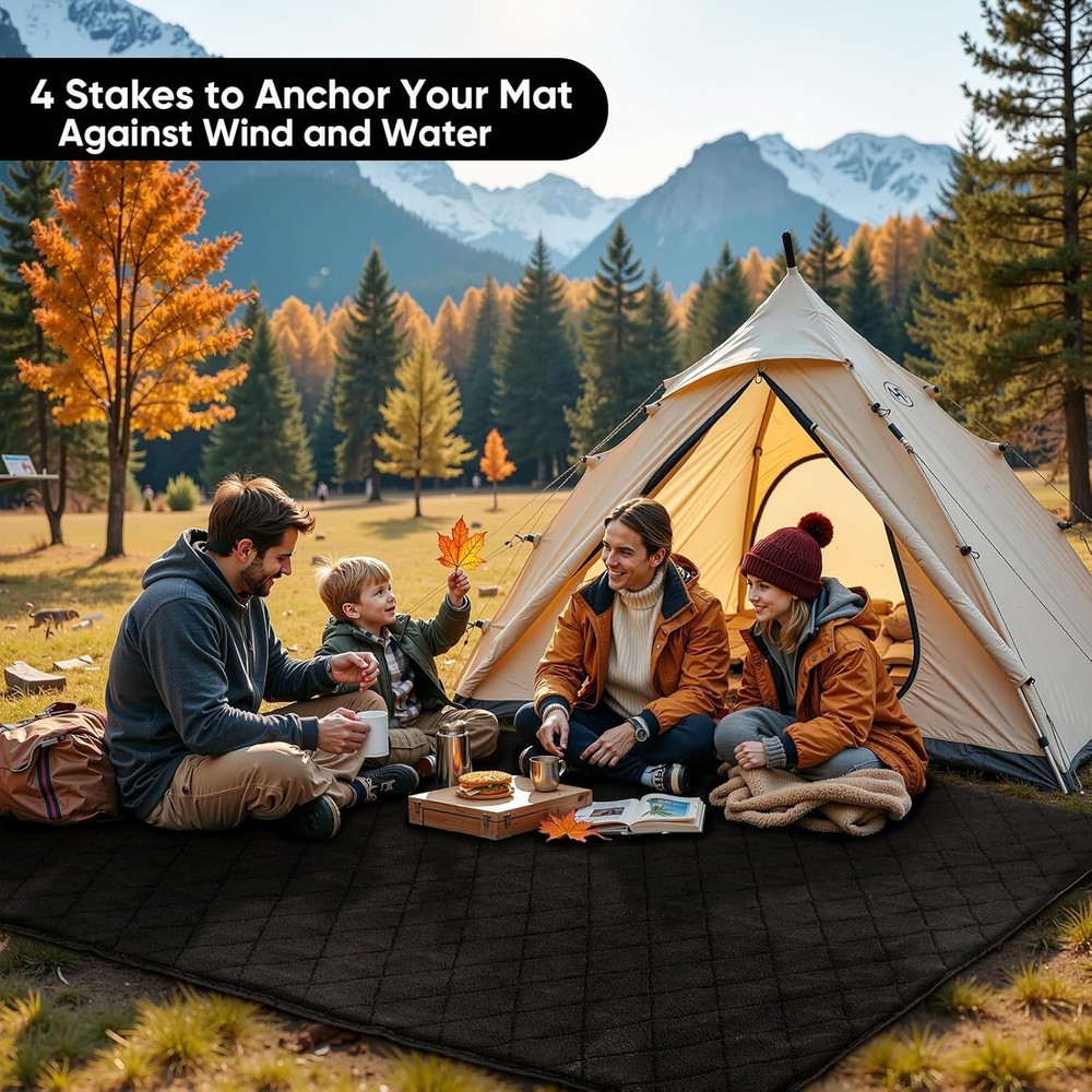 Waterproof Camping Blanket with Sherpa Lining, Large Windproof Outdoor Blanke...