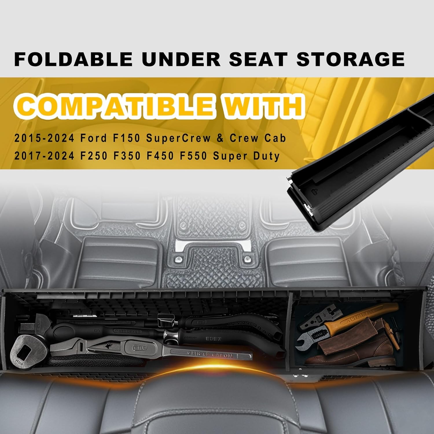 Upgraded Folding Under Rear Seat Storage Box for 2015-2026 Ford F-150 F150 F-250