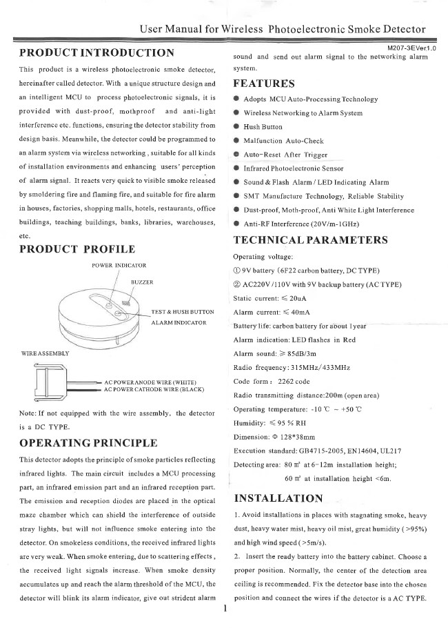 Wireless Smoke Detector Wireless Smoke Detector