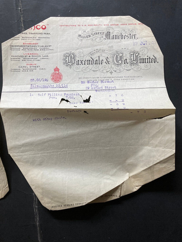 Two Baxendale & Co Manchester Beanco bill invoice advice
