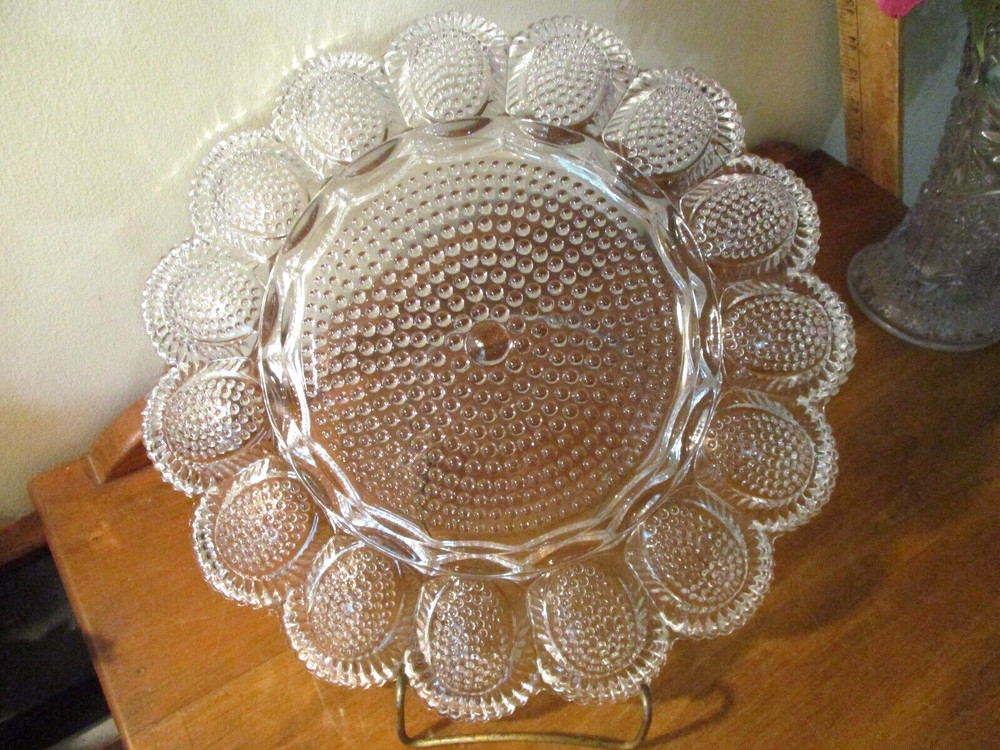 15 DEVILED EGG BEADED HOBNAIL CLEAR GLASS PLATE