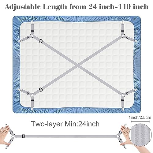 Bed Sheet Fasteners Straps - 4 Pack Adjustable Bed Sheet Holder 4 Pcs Grey