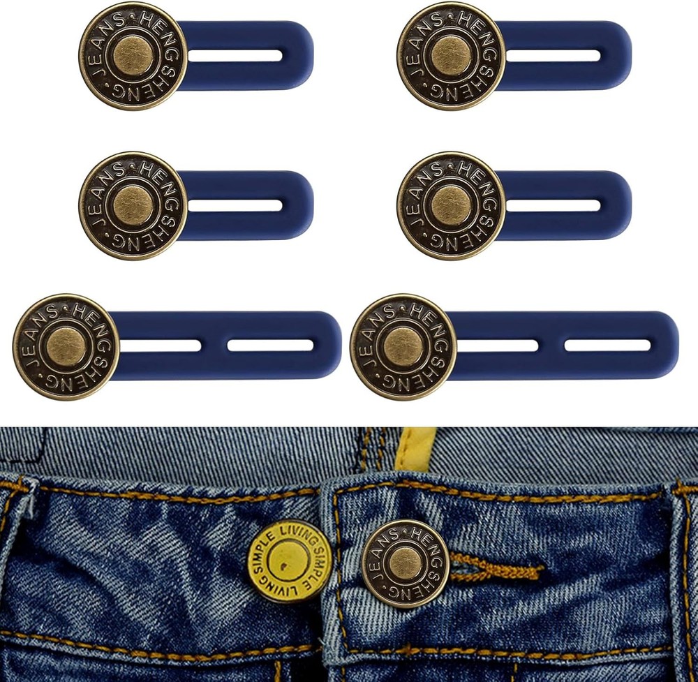 6 Pcs Jean Button Extender, Pants Extender for Moderate, dark blue