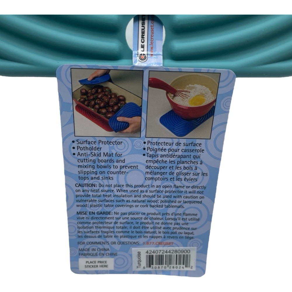 Le Creuset Turquoise Silicone Trivet Mat Potholder Rectangular Hot Pad