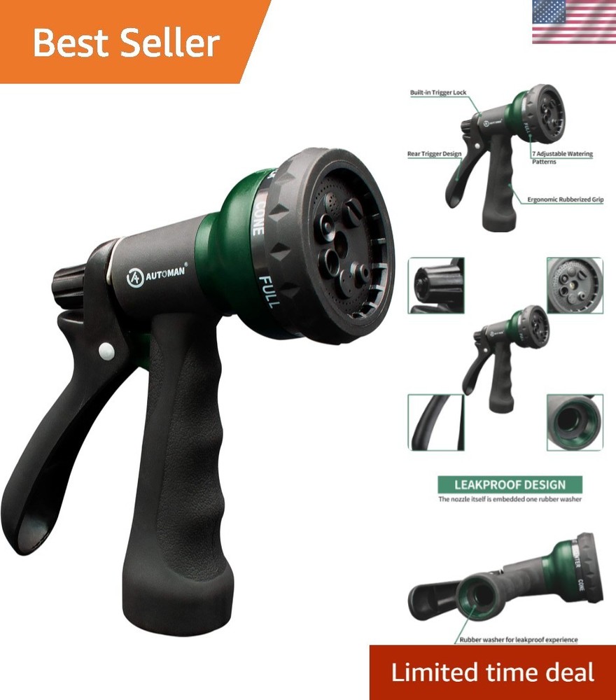 Versatile Garden Hose Nozzle with 7 Adjustable Patterns - Slip Resistant, 6"