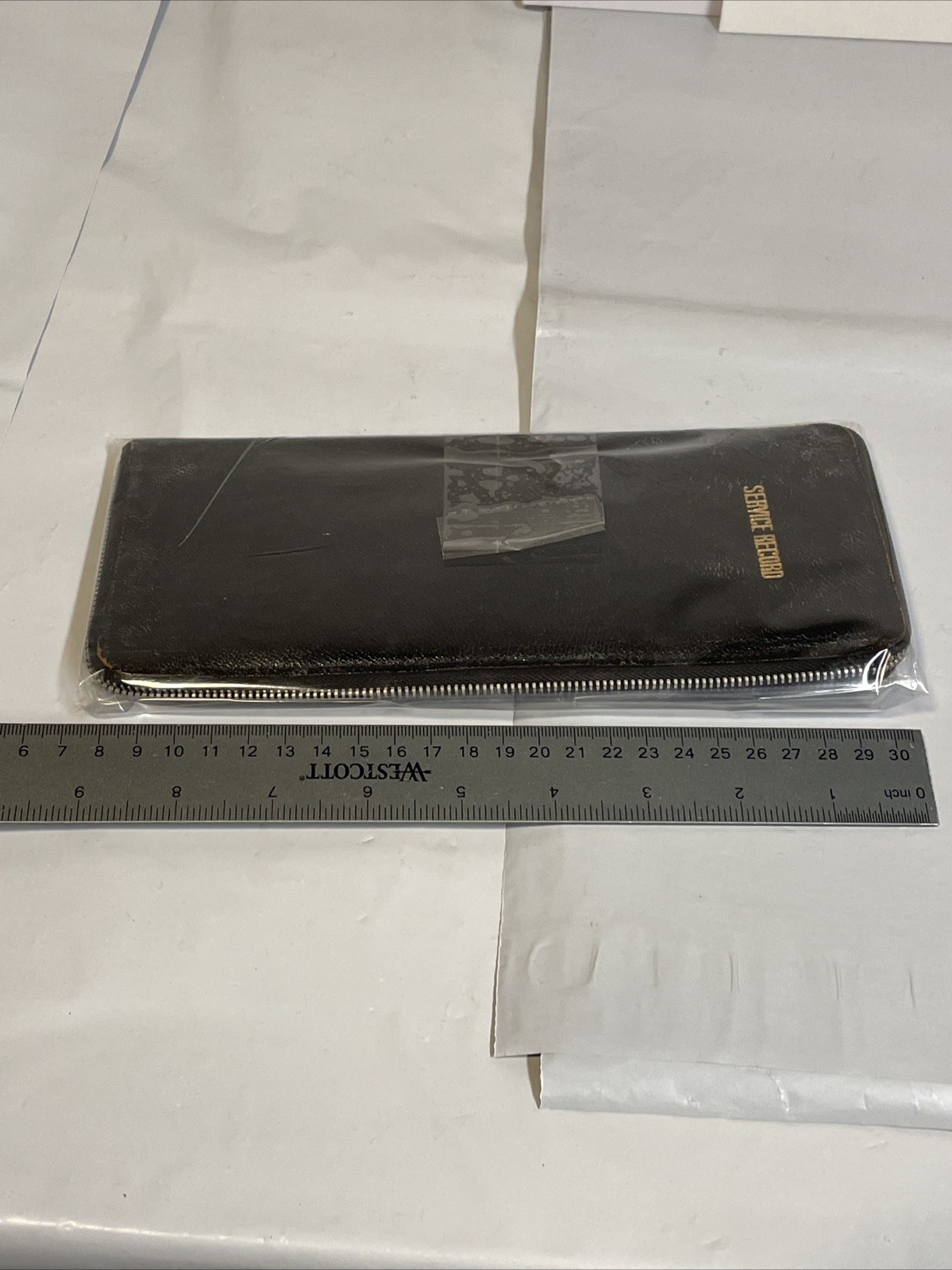 WW2 War Service Record Leather Wallet Diary Document Holder Black Zipper Vtg