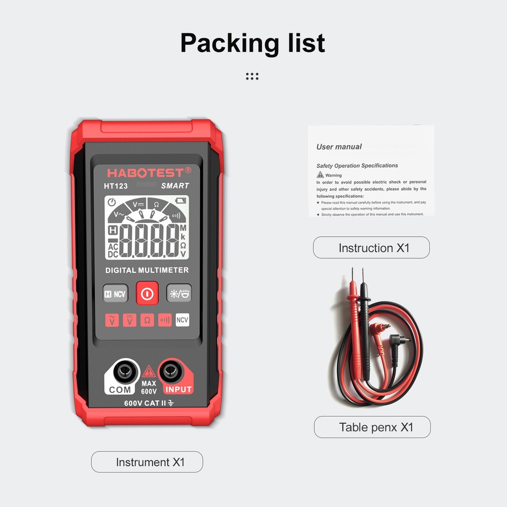 Multimeter Digital Display High Accuracy Backlit Auto Range Intelligent Electric