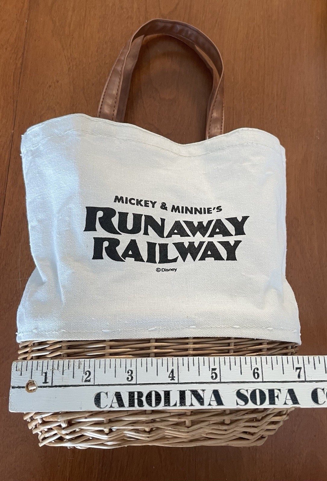 Runaway Railway Disney Mickey & Minnie’s Tote Bag Canvas W/Wicker Bottom