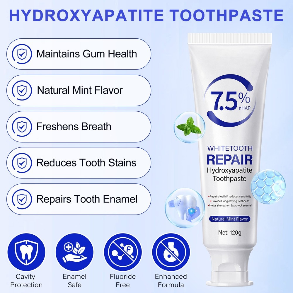 2x 7.5% Hydroxyapatite Toothpaste Remove Yellow Tooth Stains For Sensitive Teeth
