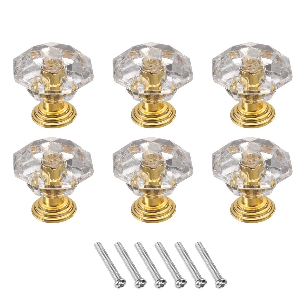 6Pcs Crystal Drawer Knobs 24 mm Dresser Knobs for Cupboard Clear/Gold
