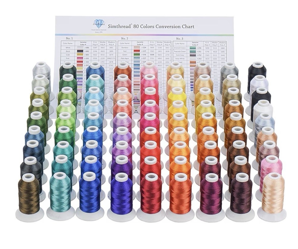 Simthread Polyester Embroidery Machine Thread Kit Assorted Colors - 80 Spools