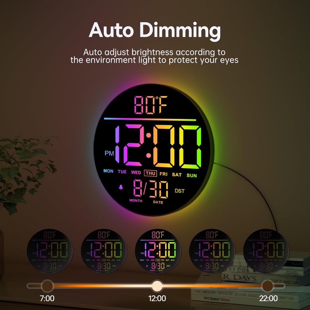 JALL 10" Large Digital Wall Clock with Seconds, Alarm Countdown Timer, Big LE...