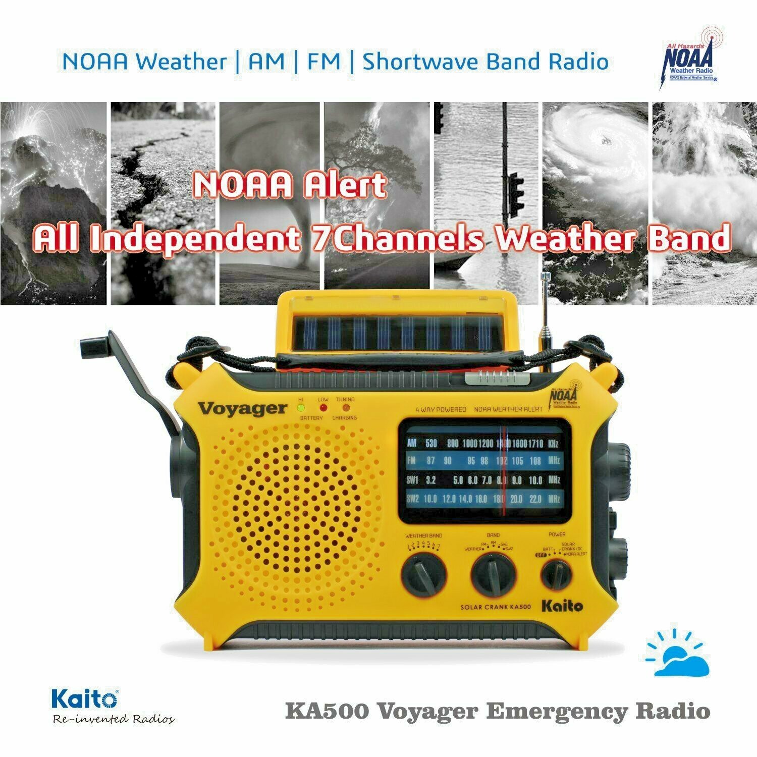 Used Kaito KA500 AM FM Shortwave Solar Crank Emergency Weather Alert Radio