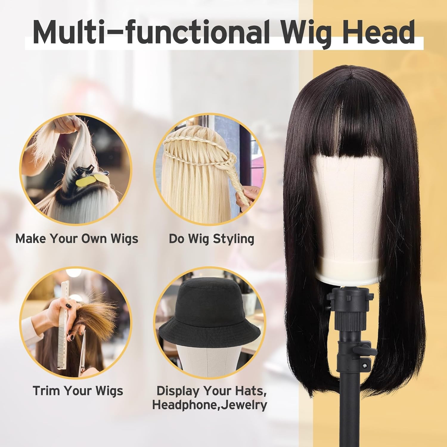 Professional Tripod Reinforced Wig Mannequin Stand Display W/Head Set Adjustable