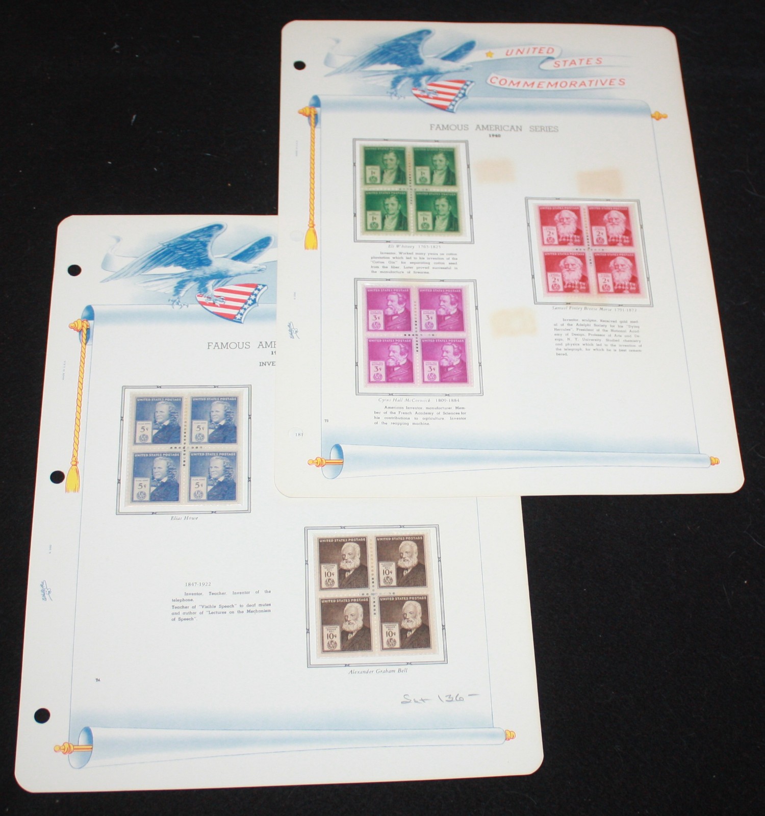 1940 - 35 MNH BLOCKS OF 4 - SC# 859-893 - FAMOUS AMERICAN SERIES