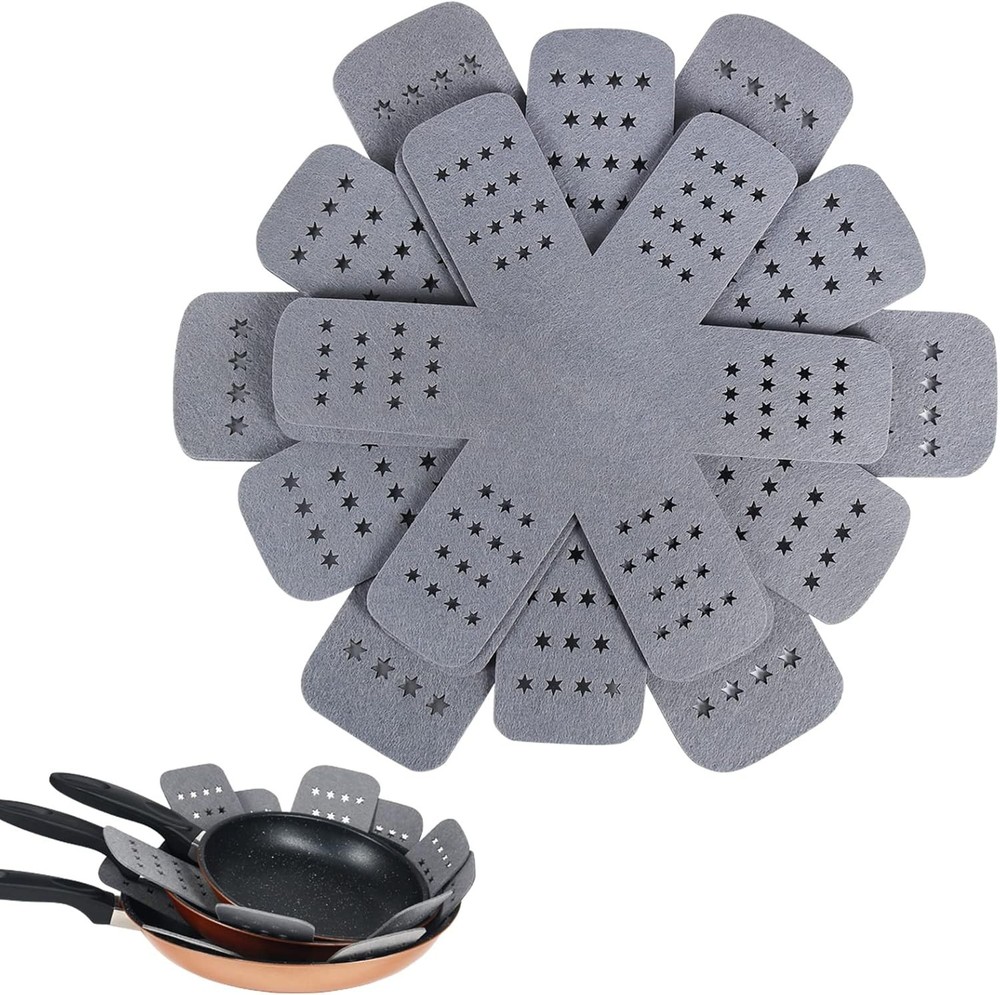 Pan Protectors Set of 6 Larger Thicker Felt Star Pattern for Stackable Cookware