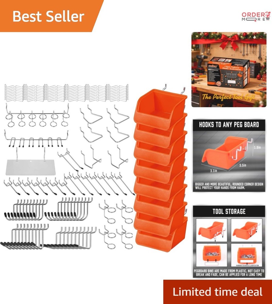150 pcs Heavy Duty Pegboard Hooks Set Chrome Assortment for Garage Workshop