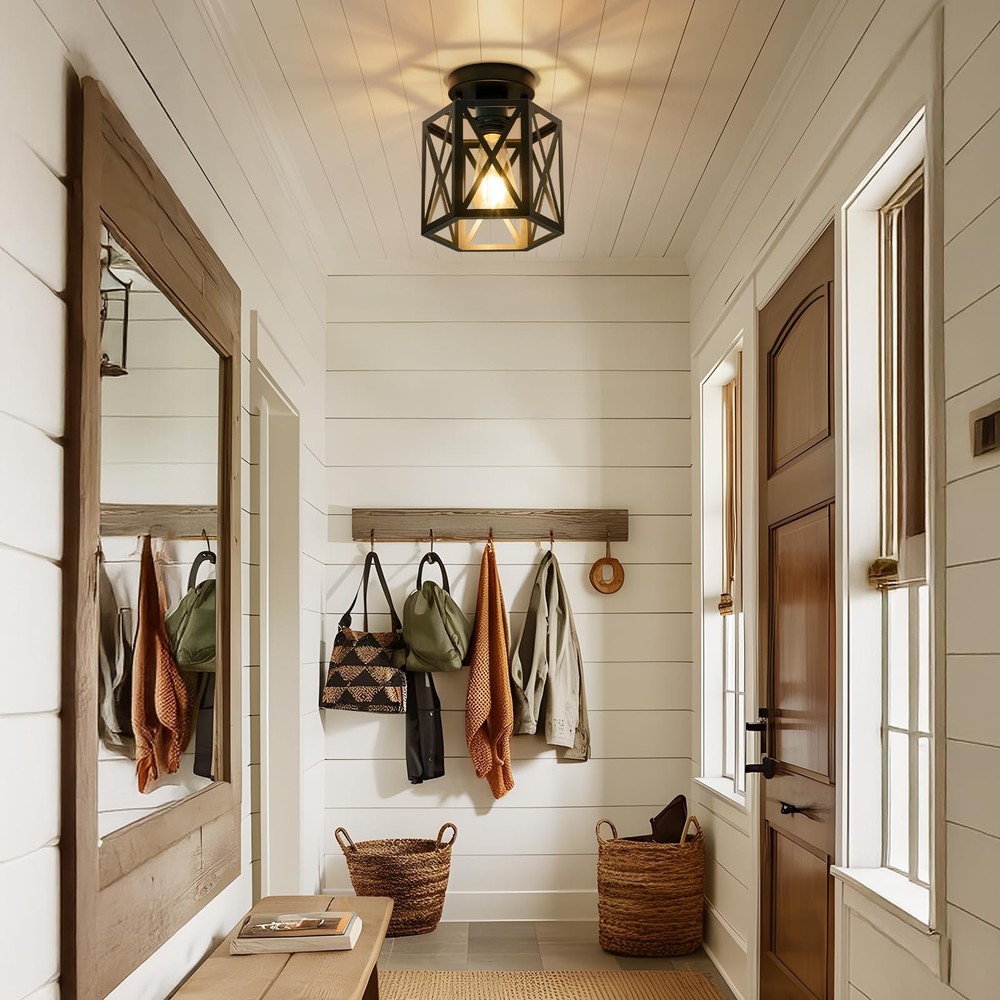 Modern Semi Flush Mount Ceiling Light,1-Light Hexagon Flush Mount Ceiling Lig...