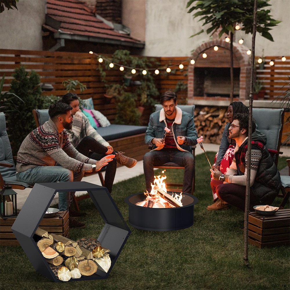 3PCS Firewood Rack Outdoor Indoor Fire Wood Rack -20 in. Hexagon Fire Log Holder