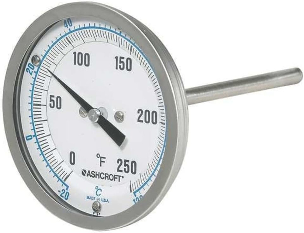 Dial Thermometer, Bi-Metallic, 1/2 in Conn