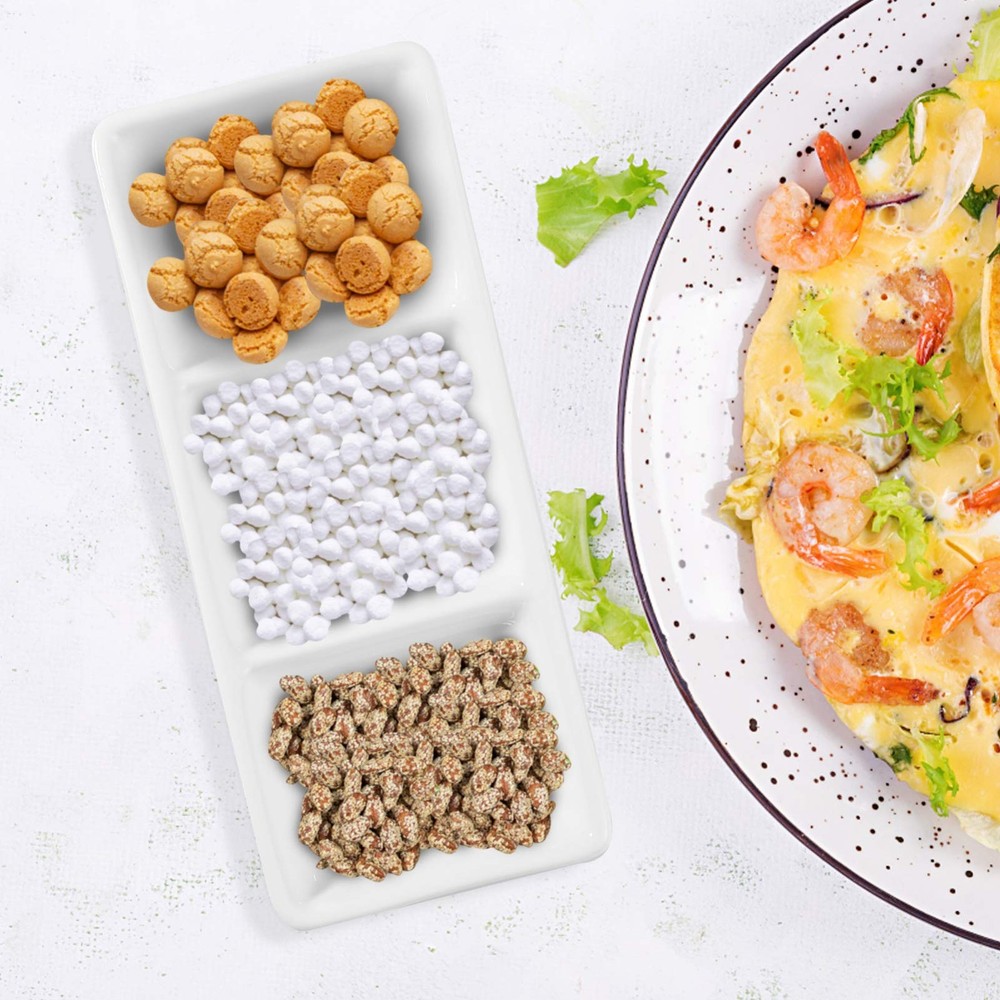 2pcs White Ceramic Serving Platter 3 Compartment Appetizer Serving Tray Divid...