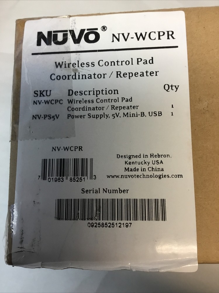 NUVO NV-WCPR Wireless Control Pad Coordinator / Repeater with Power Adapter