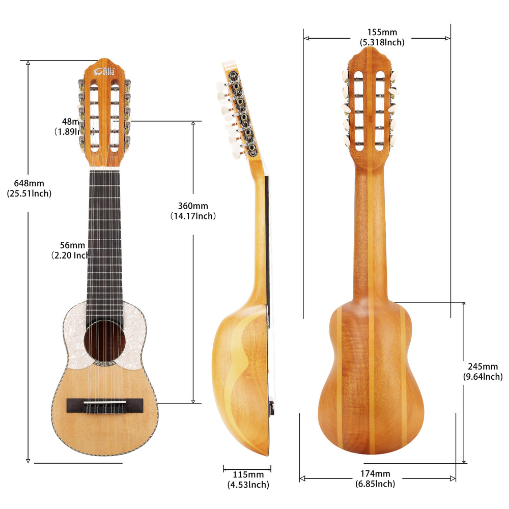 Charango 10-String Traditional Andean Guitar, Solid Spruce Top