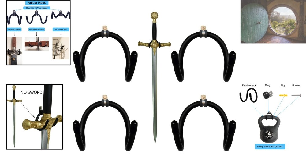 Mini Adjustable Sword Display Hook - 4 Pack Racks for Elegant Weapon Showcase