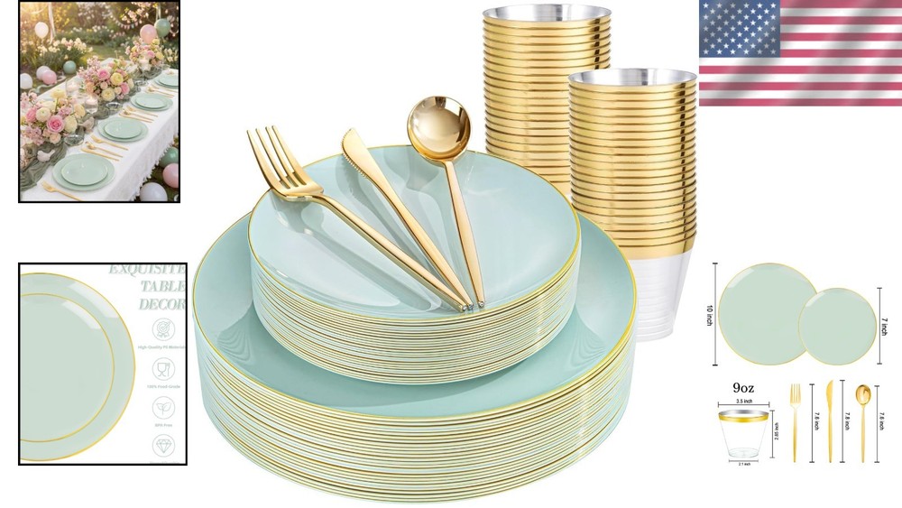 Sage Green Disposable Dinnerware - 25 Guests