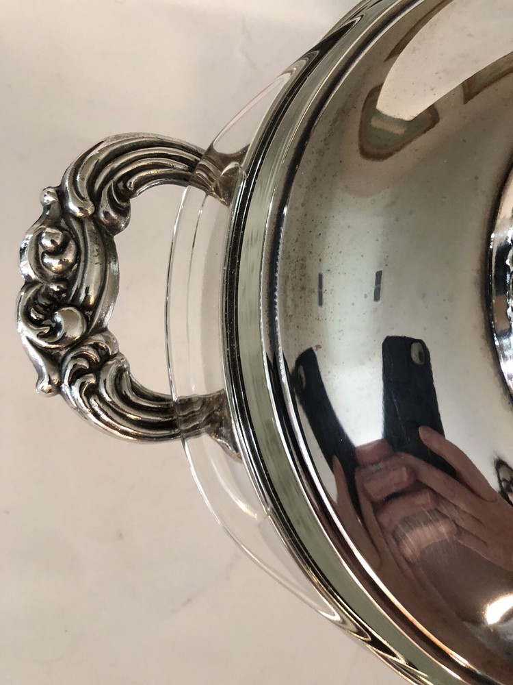 MCM RAIMOND Silverplate Serving Dish 1.5 Quart Pyrex Glass Insert Holiday EUC