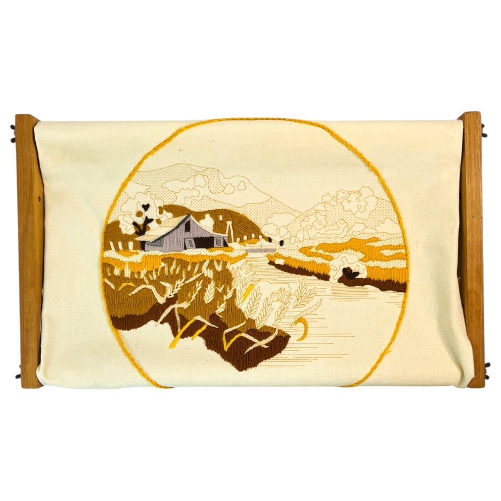 Needlepoint Scroll Frame Started Crewel Canvas #2475 Summer Wheat Fields 20 x 12