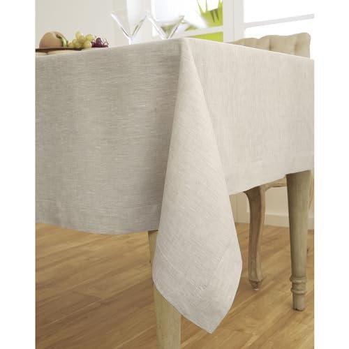 Linen Tablecloth 60 x 90 Inch - 100% 90" x 60" (Rectangular) Light Natural