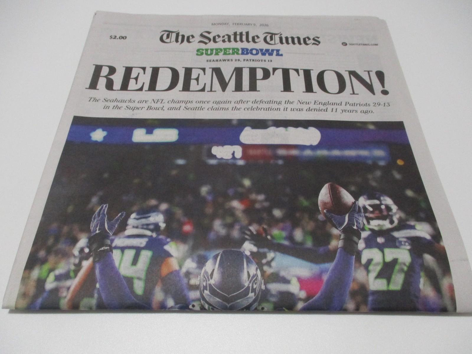 SEATTLE SEAHAWKS FULL NEWSPAPER NFL SUPER BOWL CHAMPS 2/9/2026 KEN WALKER MVP