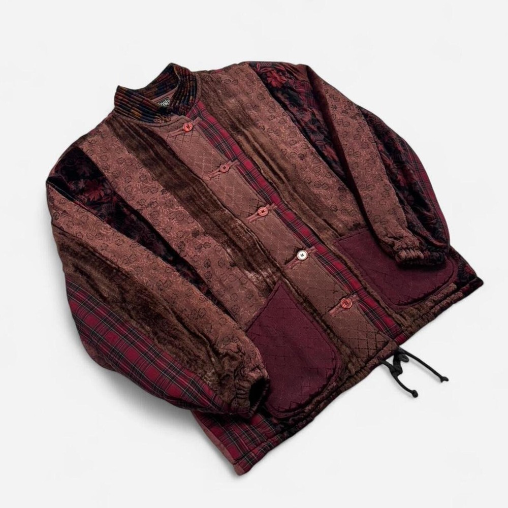 Vintage Toshi Patchwork Quilted Jacket Boho Tapestry Velvet Plaid Button Front