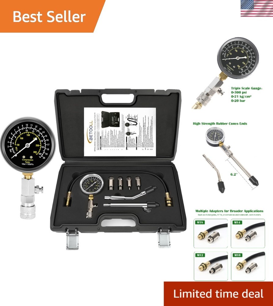 Professional 8-Piece Engine Compression Testing Kit with Triple Range Gauge