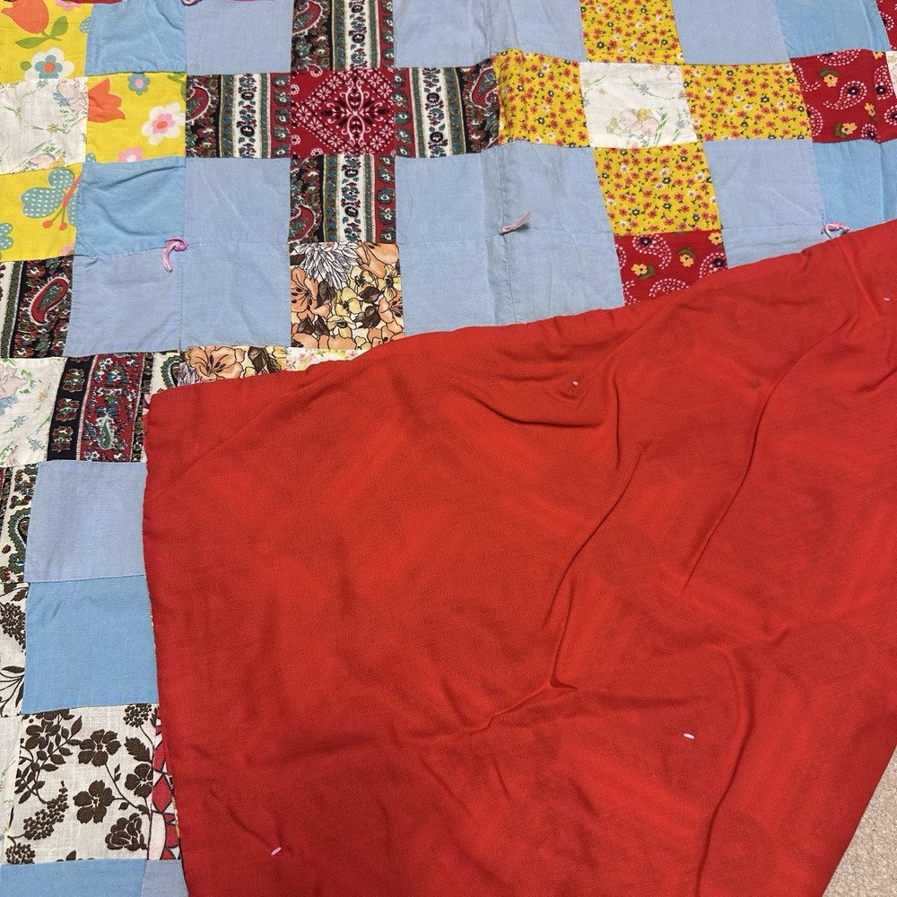 Handmade Patchwork Small Quilt 33" x33" Lap or Child + Handmade Mouse Bag!
