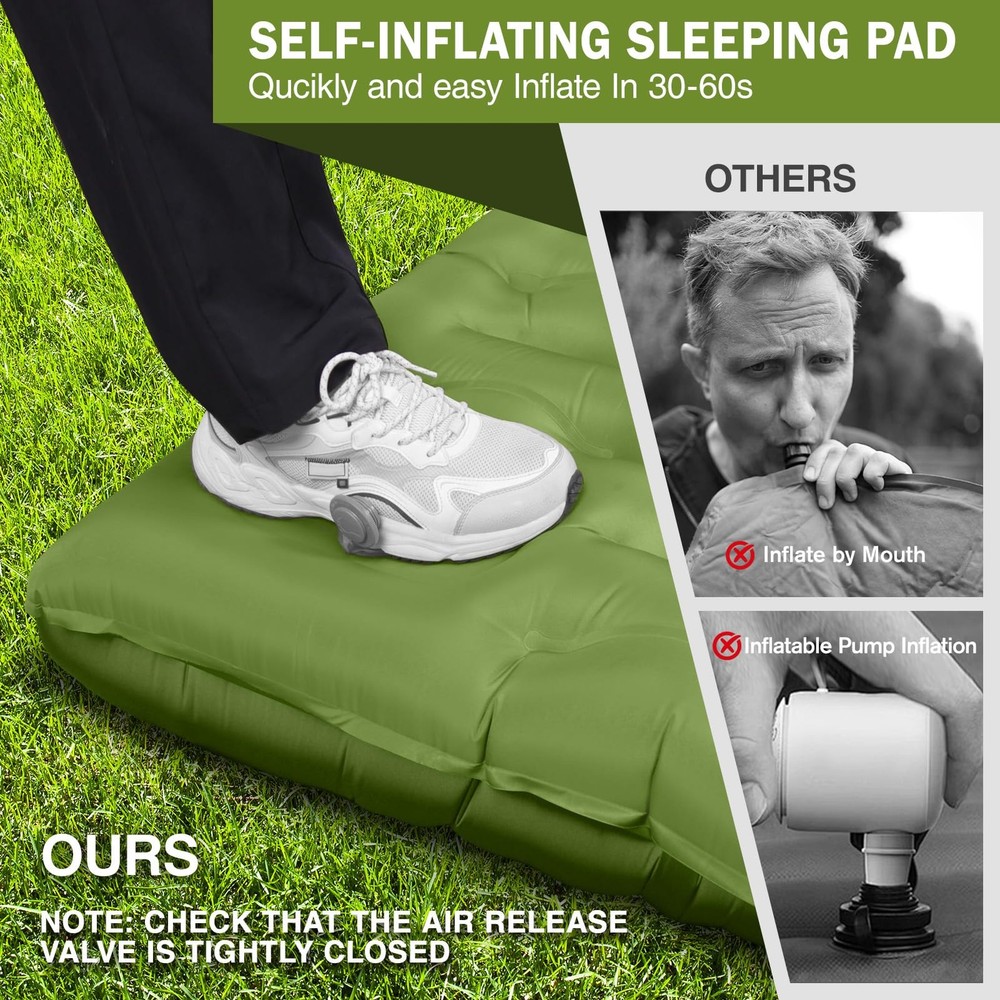 Sleeping Pad for Camping, 6" Extra Thick Camping Mat with Pillow Built-in Foo...