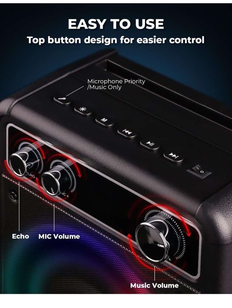 VOSOCO Karaoke Machine, Portable Bluetooth Speaker with 2 Wireless Microphone