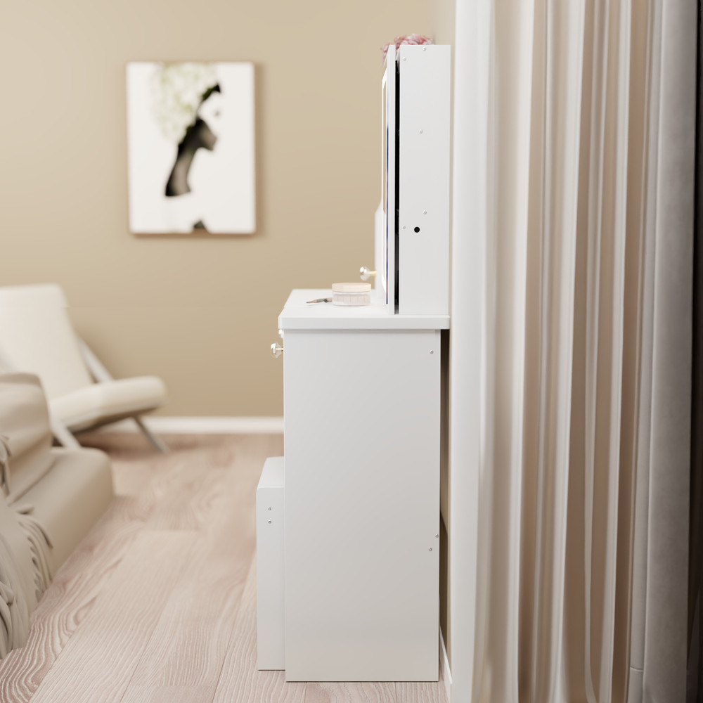 29.2" Small Space Left Drawer Desktop Vanity Table + Cushioned Stool, Extra La