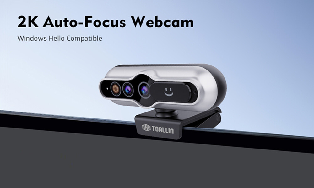 TOALLIN 2K Auto-Focus QHD Webcam Windows Hello Privacy Shutter w/Microphone New