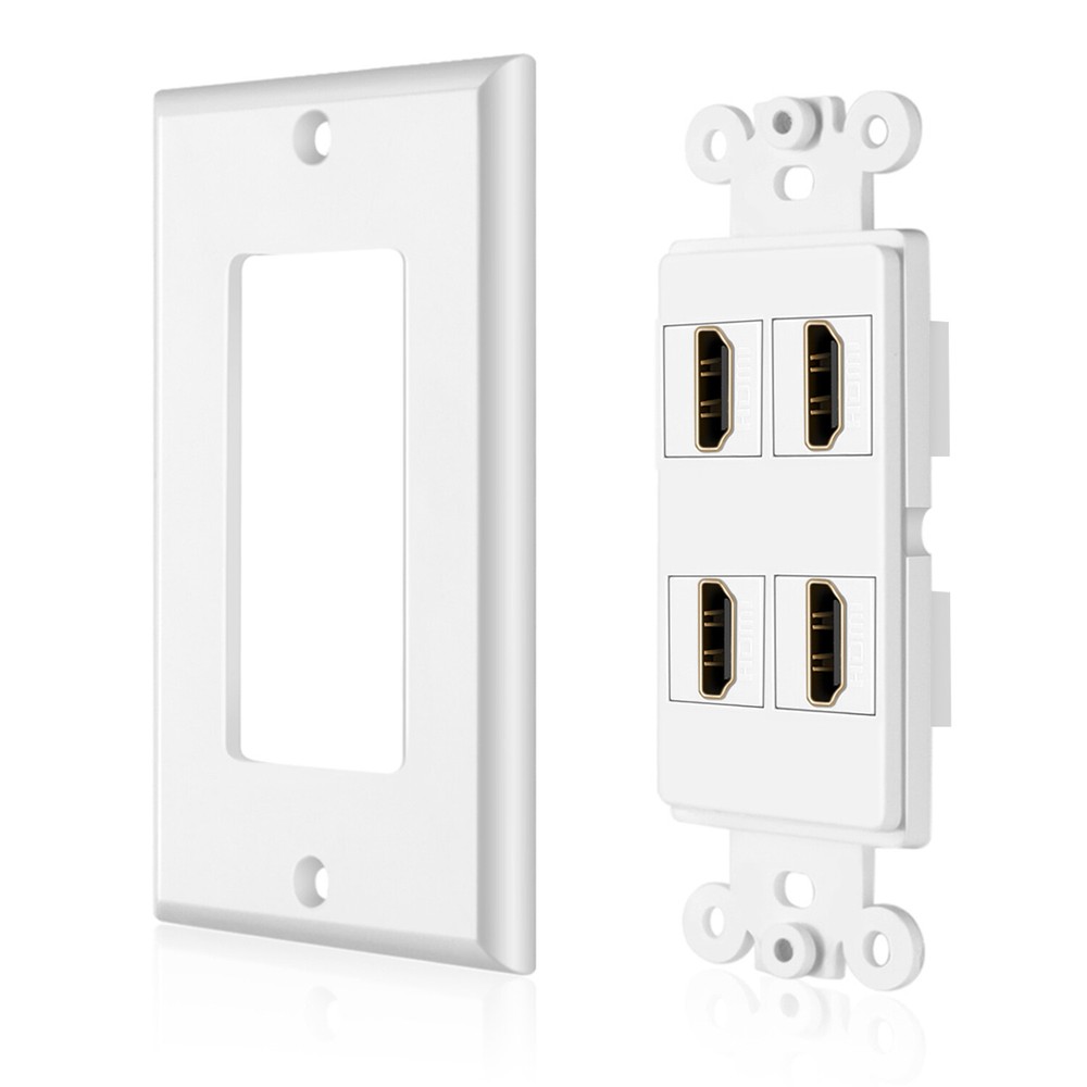HDMI Wall Plate (4 Port, White) HDMI Socket Plug Insert Jack Outlet Panel Mount