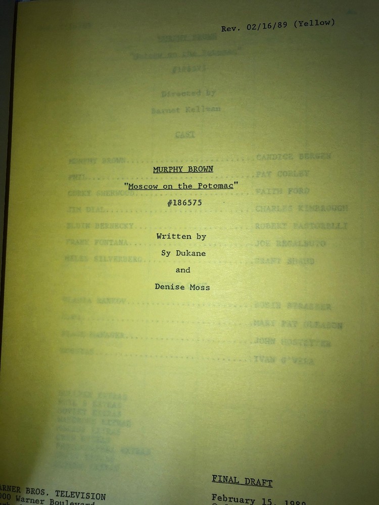 Authentic Script From Murphy Brown ”Moscow On The Potomac” With Original Notes