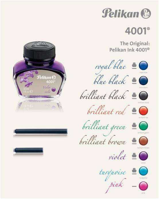 Pelikan 4001 Fountain Pen Bottled Ink, 30ml, Choose from 8 Vibrant Colors